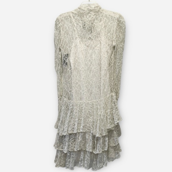 Vintage Norma Kamali Tiered Drop Waist Long Sleeve Lace Dress Sz S - Picture 8 of 8